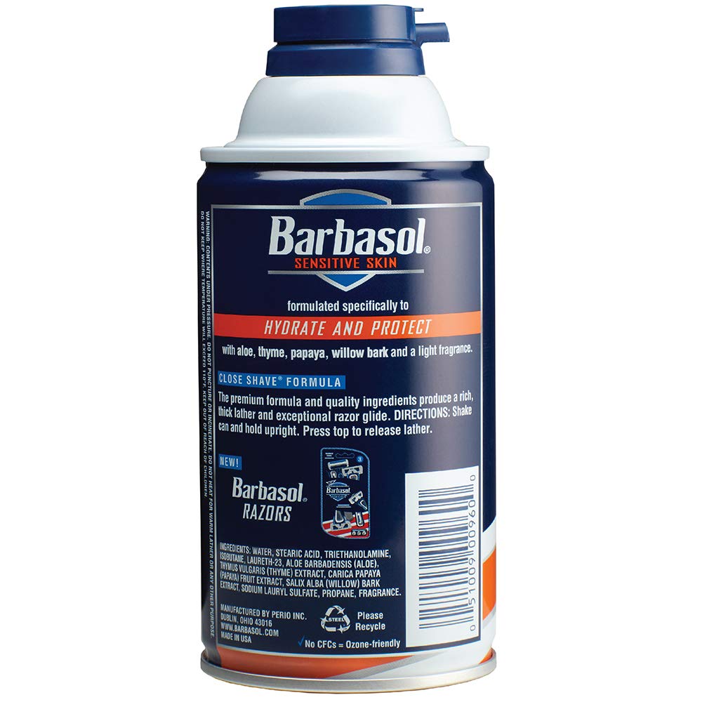 Barbasol Sensitive Skin Thick and Rich Shaving Cream for Men, 10 oz., Pack of 6