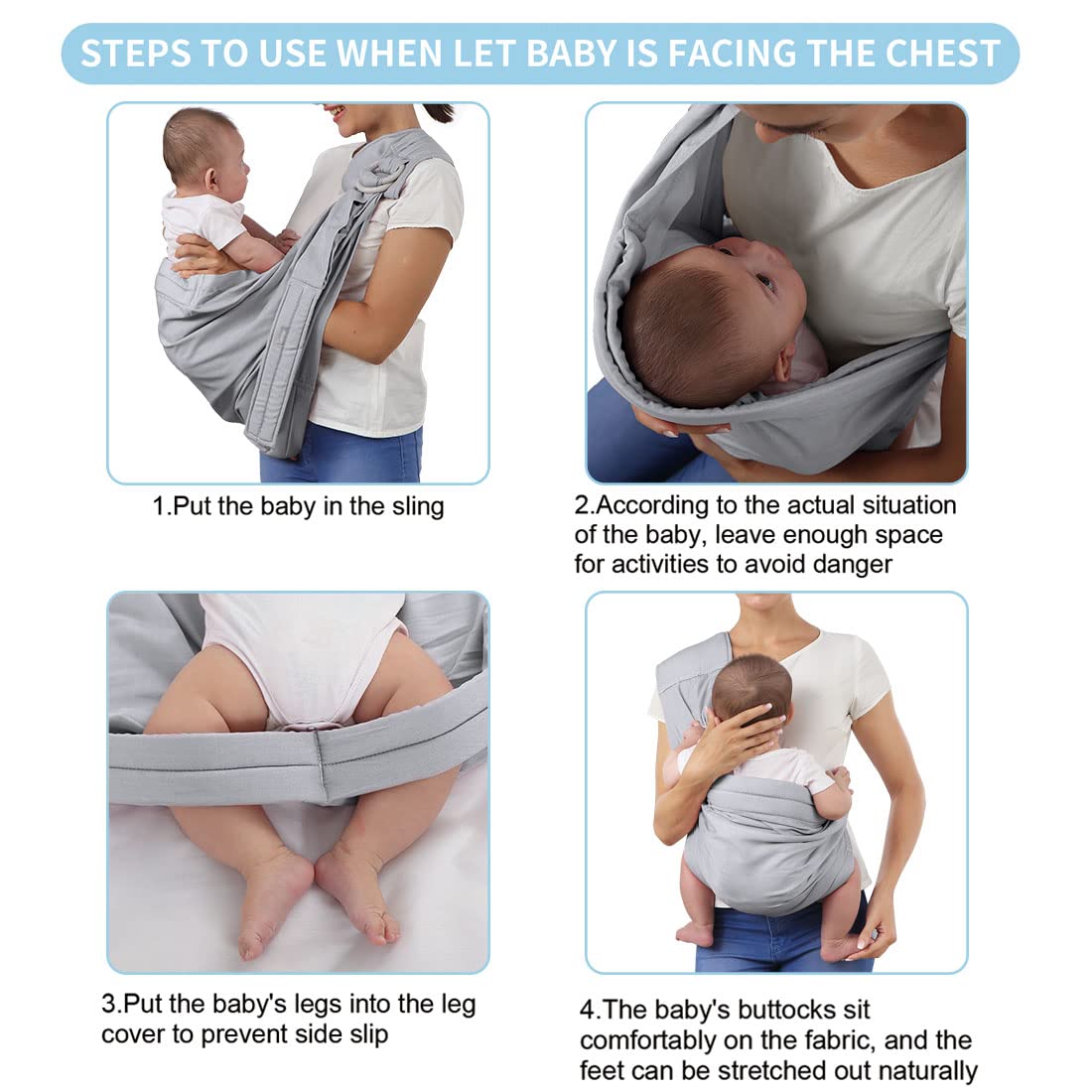 Baby Carrier & Wraps - Soft Adjustable Ring Sling for Newborns & Infants, Breathable Multi-Functional Sling for Mom & Dad Support, Babies Under 36lbs - Grey