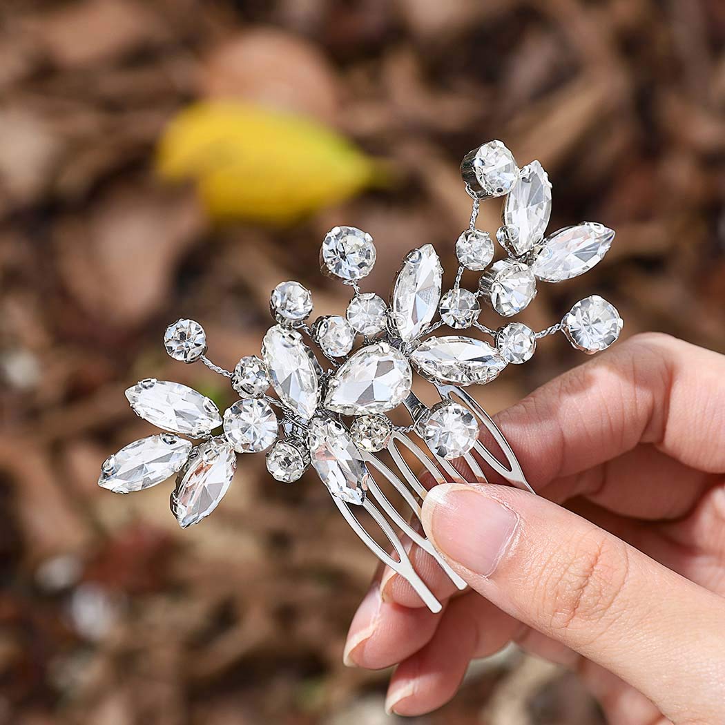Catery Crystal Bride Wedding Hair Comb Hair Accessories with Rhinestone Bridal Side Combs for Women and Girls
