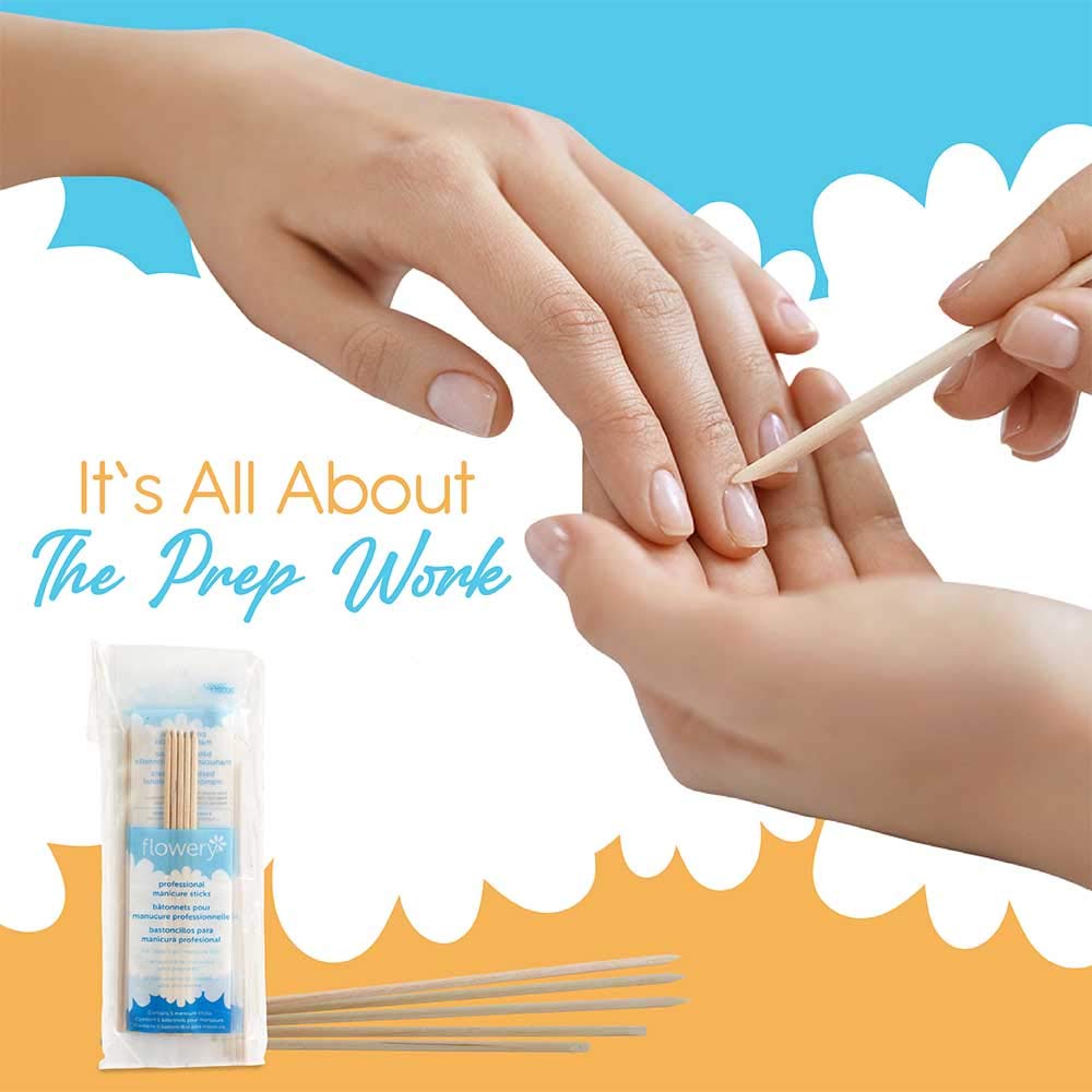 Flowery 5-pc Birchwood Manicure Sticks, 6 inches