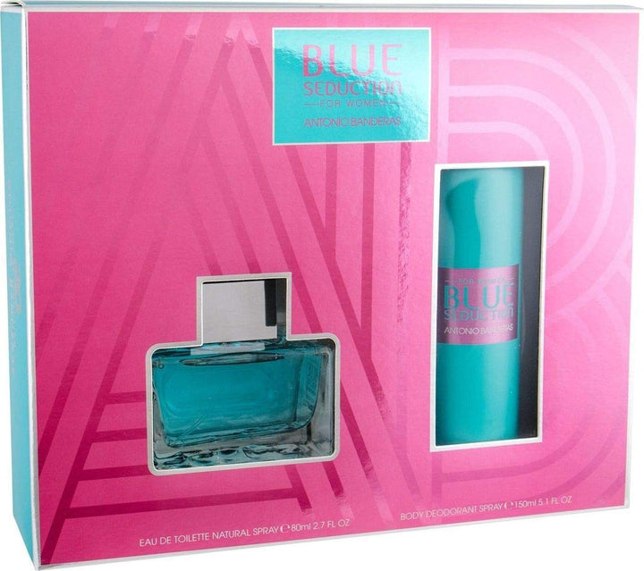Antonio Banderas Blue Seduction for Women 2piece Gift Set (2.7 Oz Eau De Toilette Spray + 5.1 Oz Deodorant Spray), 7oz