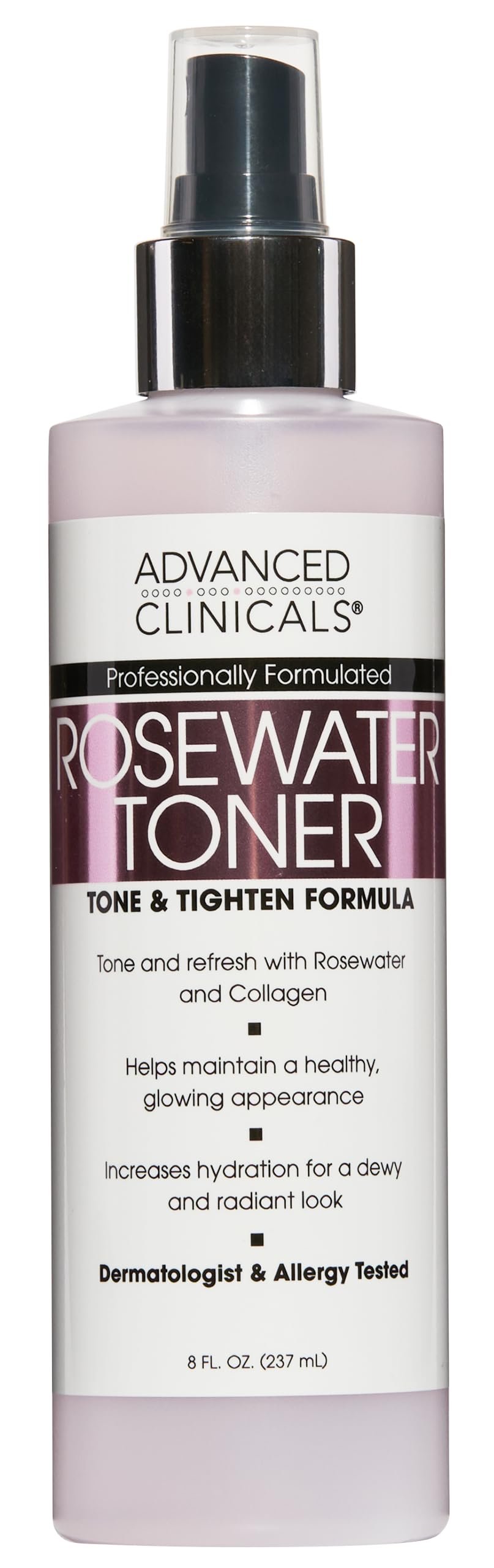 Advanced Clinicals Collagen + Rosewater Facial Mist Toner W/Charcoal & Aloe Vera. Alcohol-Free PH Balancing Formula Detoxifies & Hydrates Skin Improving Overall Skin Tone, Calming Face Mist, 8 Fl Oz