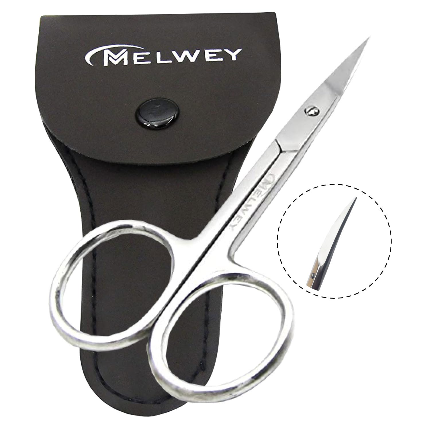 Melwey Eyebrow Scissors & Small Cuticle Scissors, Curved Blade Manicure TSA Scissors. Stainless-Steel Scissors for Eyelashes, Facial Hair, Pubic, Men Moustache & Beard.