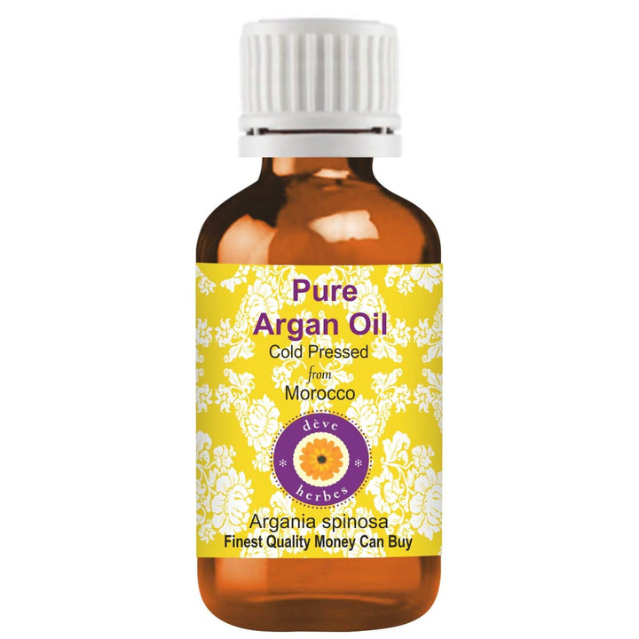 Deve Herbes Pure Argan (Moroccan) Oil (Argania spinosa) with internal Plastic Euro Dropper 100% Natural Therapeutic Grade Cold Pressed for Skin & Hair 50ml.