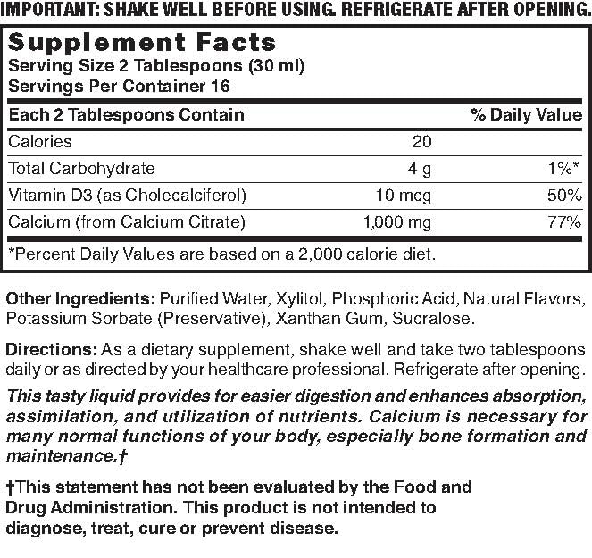 Liquid Calcium Citrate 1000mg with D3 16 fl oz Liquid Blueberry