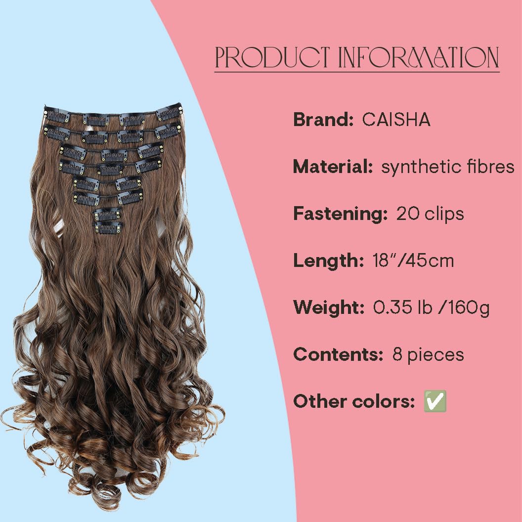 24 (60cm) brown mix #4T30 CES12-1 : PRETTYSHOP XXL Set 8 pcs 24 Clip In Hair Extensions Full Head Hairpiece Wavy Curled Or Straight Heat-Resisting Div. Colors (brown mix curled #4T30 CES12-1)