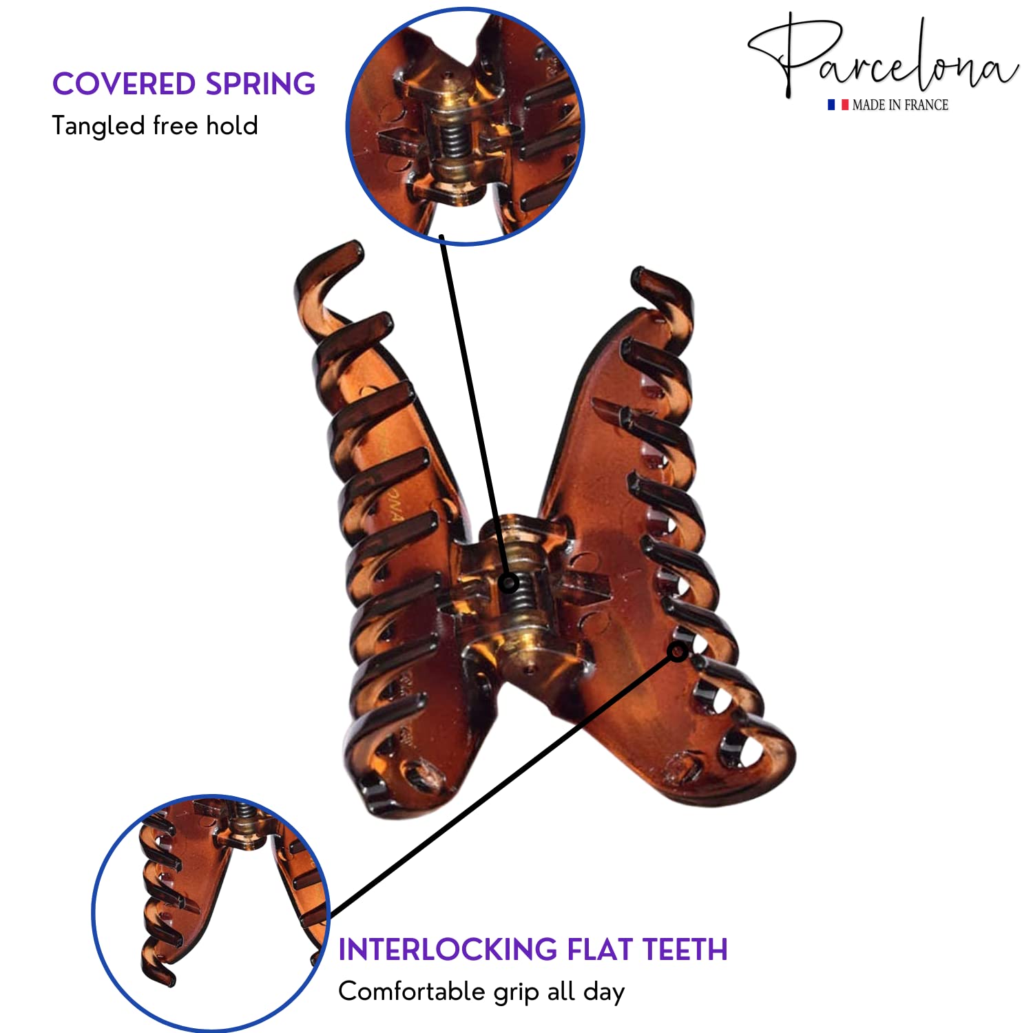 Parcelona France Skinny Boss Small 2 1/4 Black N Shell Covered Spring Jaw Hair Claw Clip for Fine Hair with Very Tight Grip Made in France