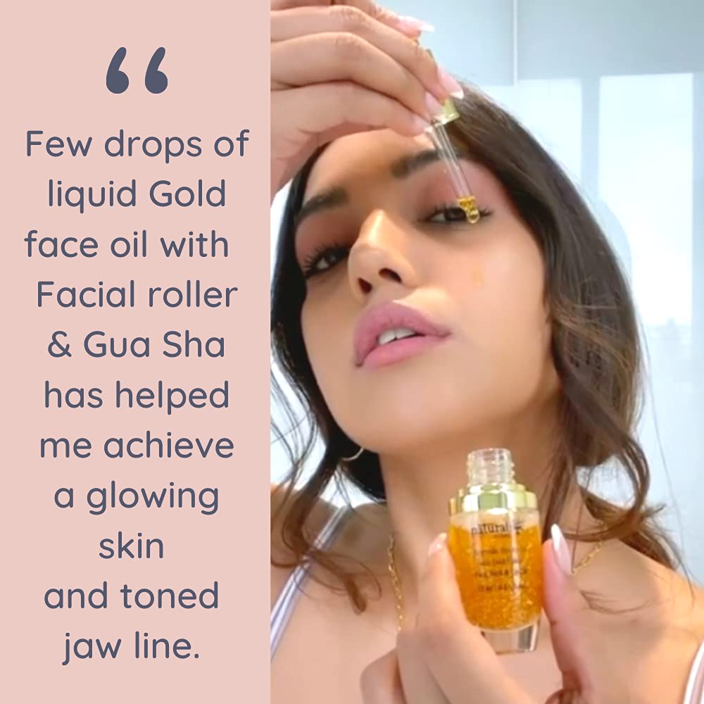 Natural Vibes Beauty Face Oil With Gold Flakes | Elixir For Intense Glow, Brightening & Hydration | Skin Clarifying | Dark Spot & Under Eye Corrector | 15 ml