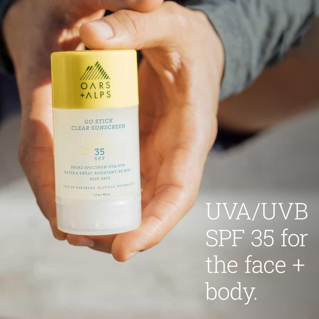 Oars + Alps Go Stick Clear Sunscreen and Sunblock with Jojoba Oil, Water and Sweat Resistant, Reef Safe, SPF 35, 1.7 Oz