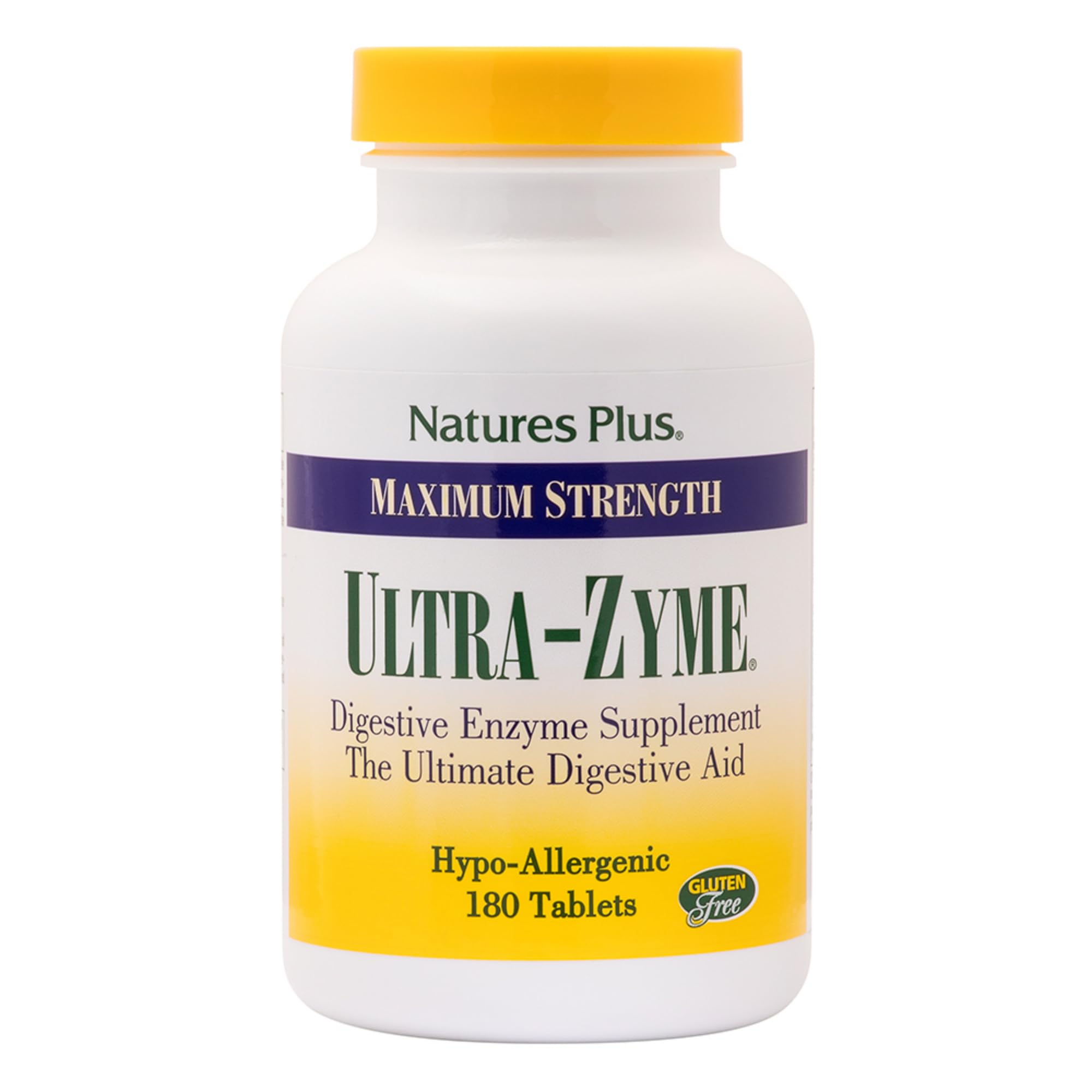 Natures Plus Ultra-Zyme - 180 Tablets, Pack of 2 - Maximum Strength Digestive Enzyme Supplement with Acidophilus & Glutamic Acid - Gluten Free - 180 Total Servings