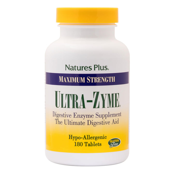 Natures Plus Ultra-Zyme - 180 Tablets, Pack of 2 - Maximum Strength Digestive Enzyme Supplement with Acidophilus & Glutamic Acid - Gluten Free - 180 Total Servings