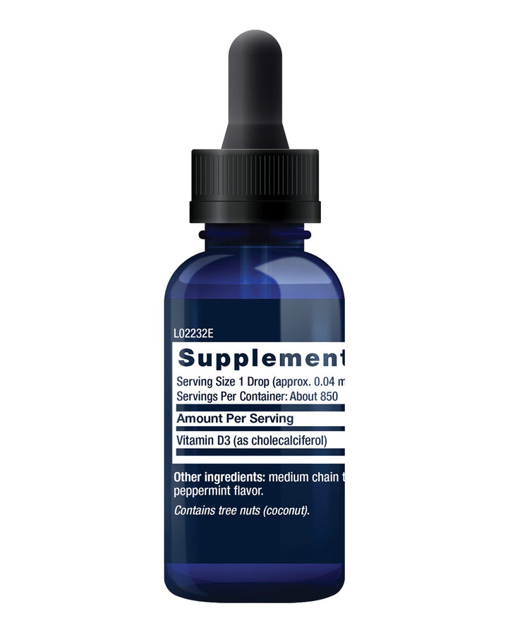 Life Extension Liquid Vitamin D3 (Mint), 50 mcg (2000 IU), Immune System Support, Bone Health, Whole-Body Health, Tasty Peppermint Flavor, Gluten Free, Non-GMO, 29.57 ml