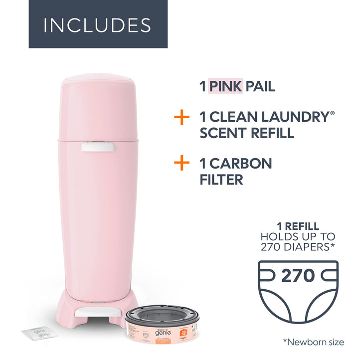 Playtex Diaper Genie Complete Pail with Built-In Odor Controlling Antimicrobial, Includes Pail & 1 Refill, Pink