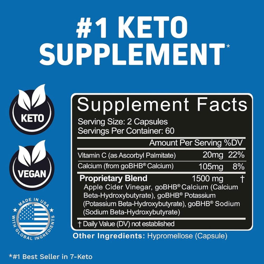 Herbtonics Keto BHB + Apple Cider Vinegar Capsules with The Mother - Keto Diet Pills, BHB Exogenous Ketones with GLP-1 Support, Energy & Focus - Keto ACV Supplement for Women & Men - 240 Capsules