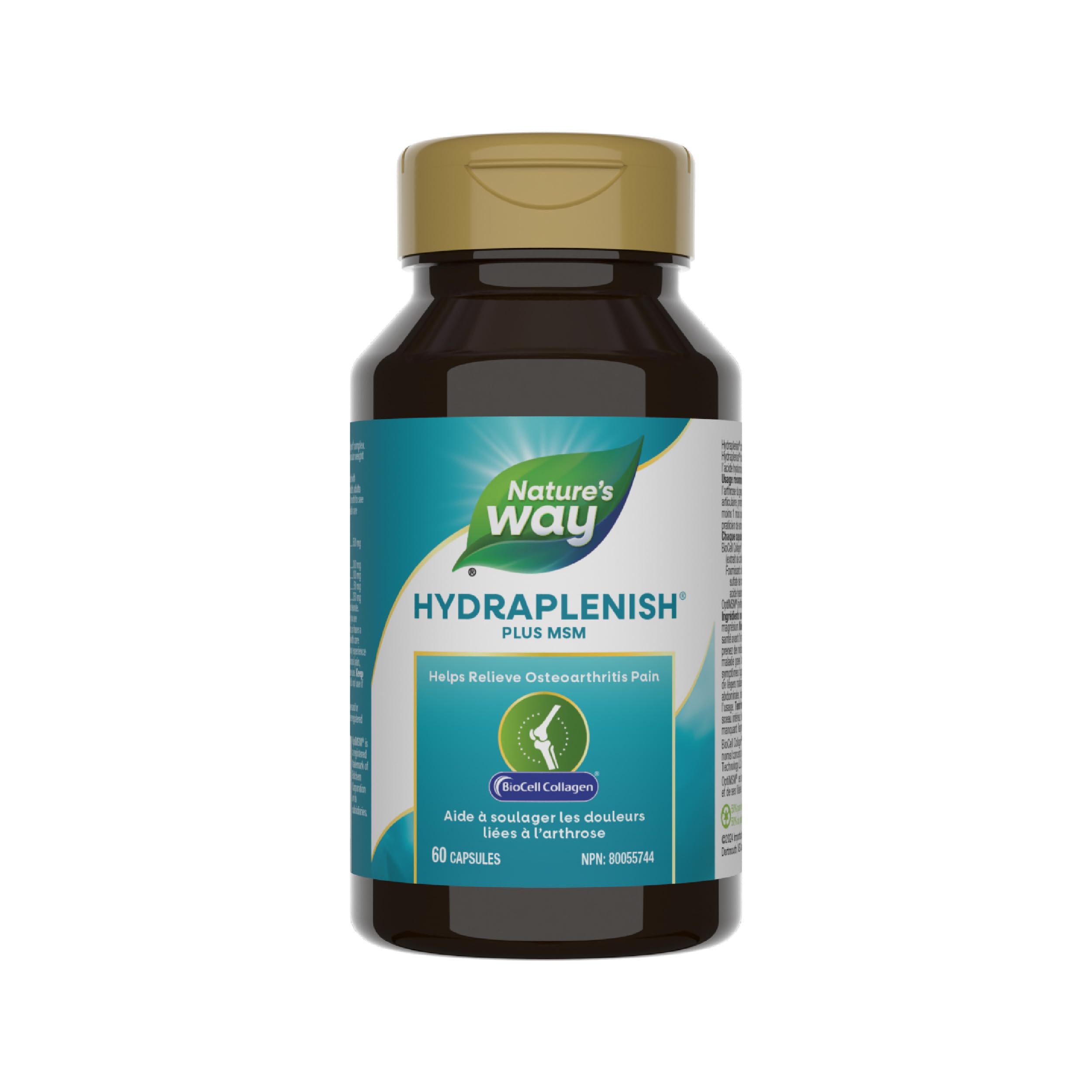 Nature’s Way Hydraplenish, with Unique BioCell Collagen, Hyaluronic Acid, OptiMSM, Supports Healthy Hair, Skin and Nails*, 60 Capsules (Packaging May Vary)