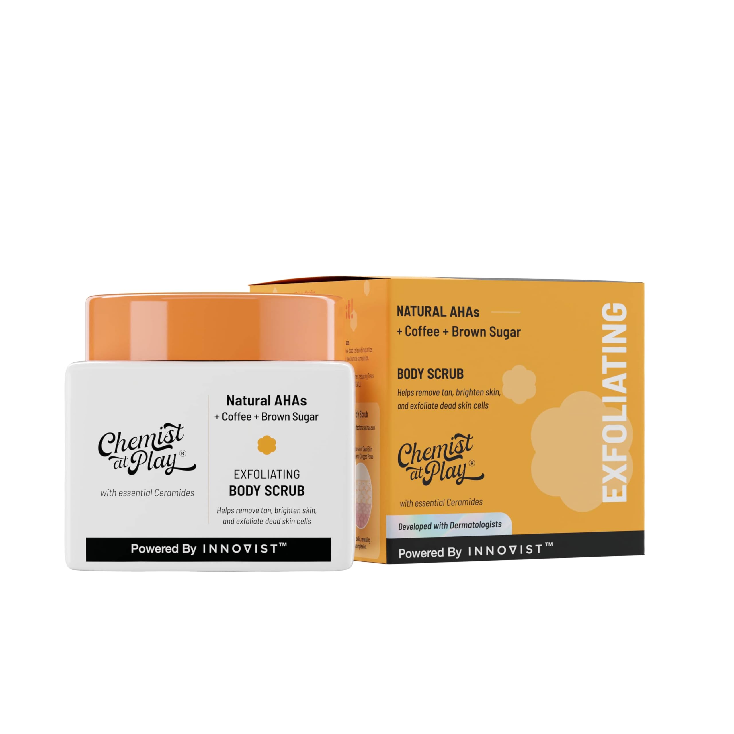 Chemist at Play Exfoliating Body Scrub For Removing Tan & Dead Skin Cells | Rough & Bumpy Skin, Tanned & Pigmented Skin | For Smooth, Soft & Bright Skin | Natural AHAs | Coffee 2.6 fl oz.