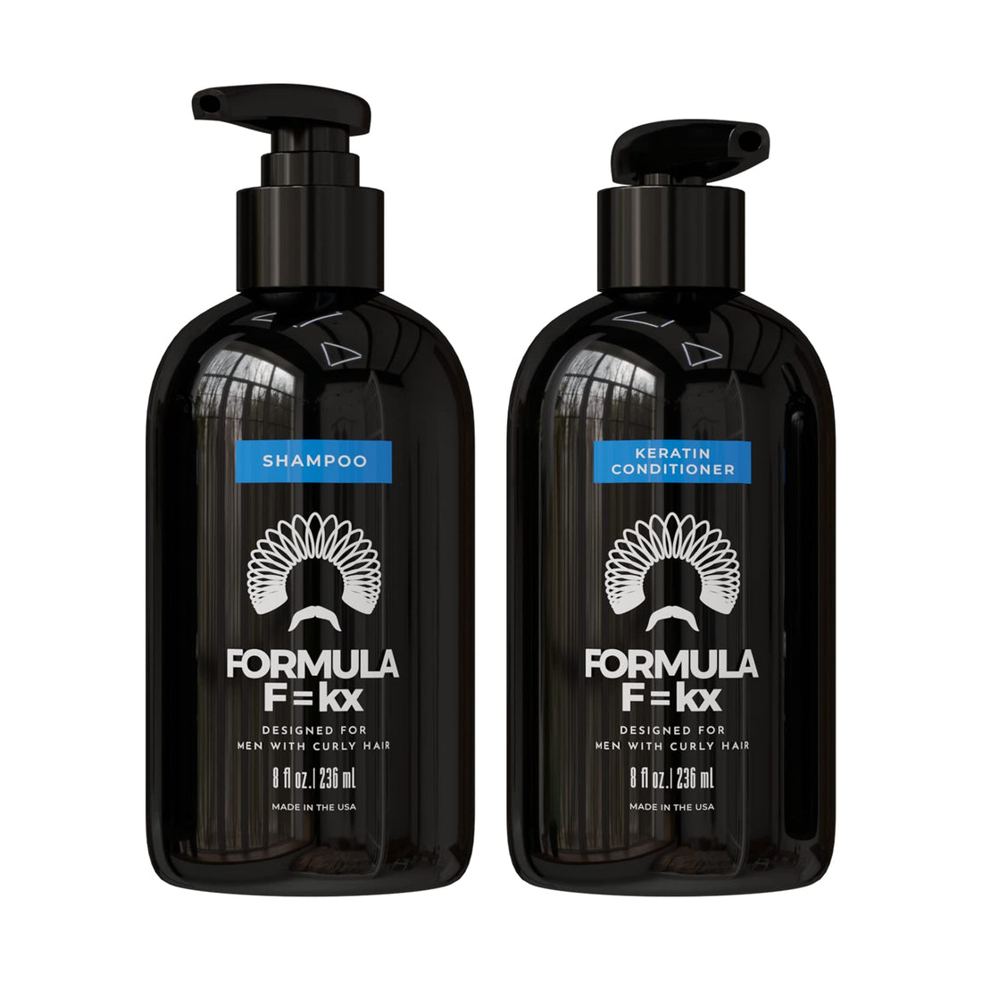Formula F=kx - Curly Hair Product Set - Keratin, Aloe & Coffee Seed Extract Shampoo and Conditioner - For All Curl Types - Sulfate-Free - Ocean Scent - 8oz