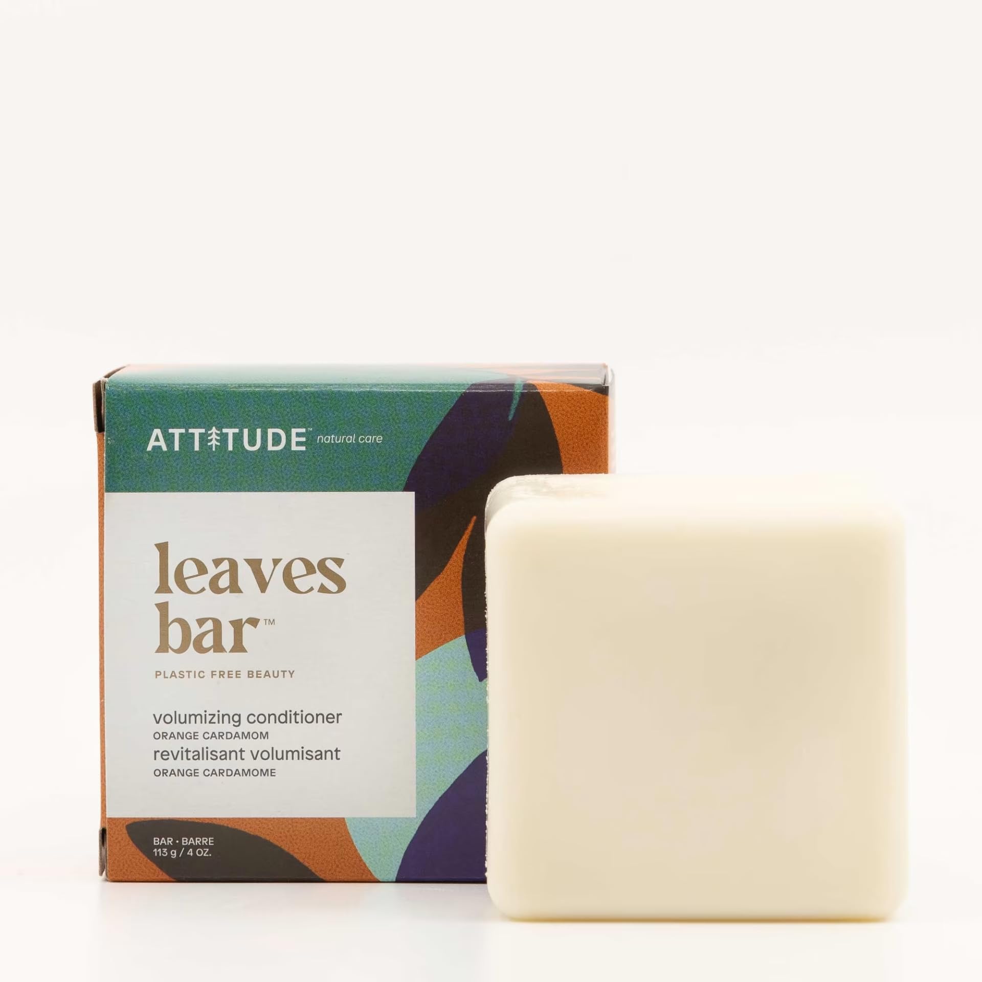 ATTITUDE Volumizing Conditioner Bar, Natural Origin, Adds Texture and Shine to Hair, Coconut and Argan Oil, Vegan, Orange Cardamom, 4 Oz