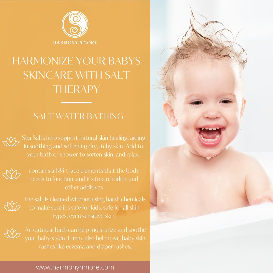 Harmony N More Oatmeal Honey Kids Bath Salts - Organic Bath Soak for Baby Essentials, Natural Bath Salt, Soothing & Gentle Skin Care for Babies, Toddlers, and Children - 24oz.