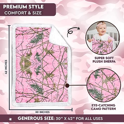 Ultra Soft Sherpa Fleece Camo Throw Blanket | Cozy, Plush Baby Blanket for Kids | Reversible with Camo Prints | Washable | Wide Size for Extra for Warmth & Comfort | Cute Baby Shower Present