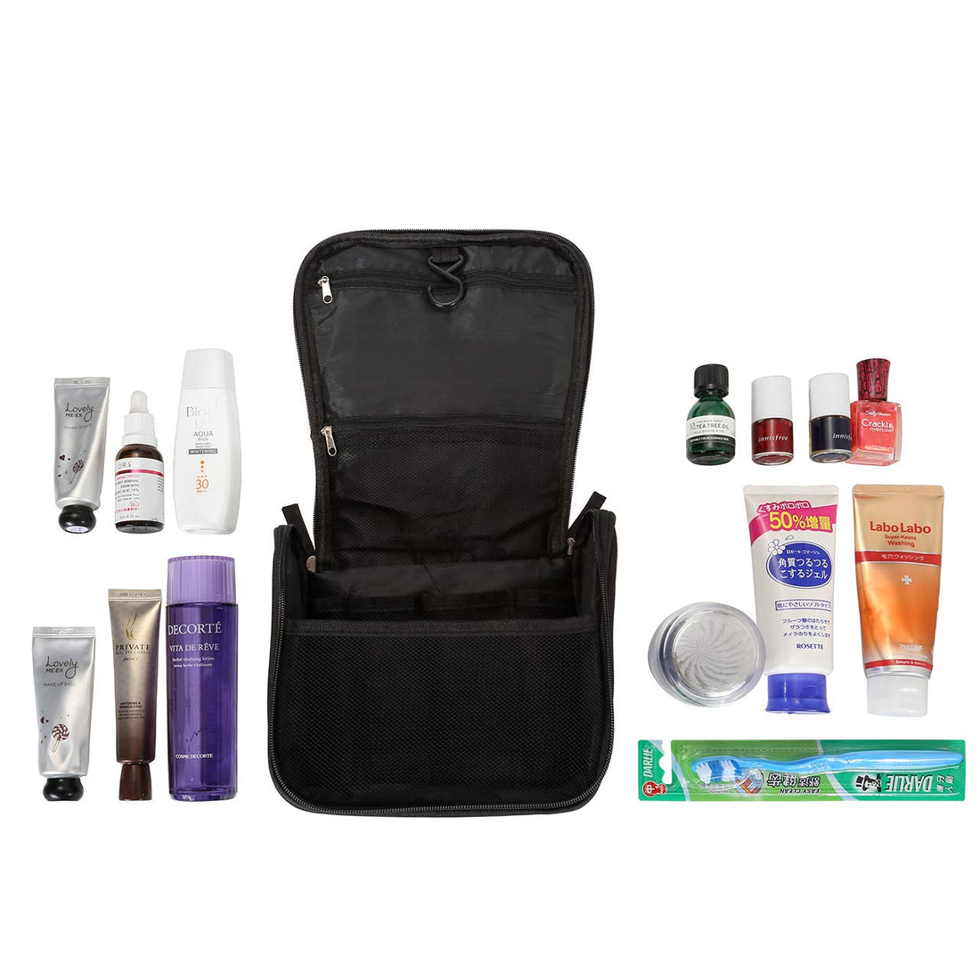 Women's Travel Toiletry Bag, CozyCabin Portable Cosmetic Toiletry Organizer, Waterproof Hanging Makeup and Trip Accessories Bag - for Business Trip, Gym, Airplane, Camping (Black)