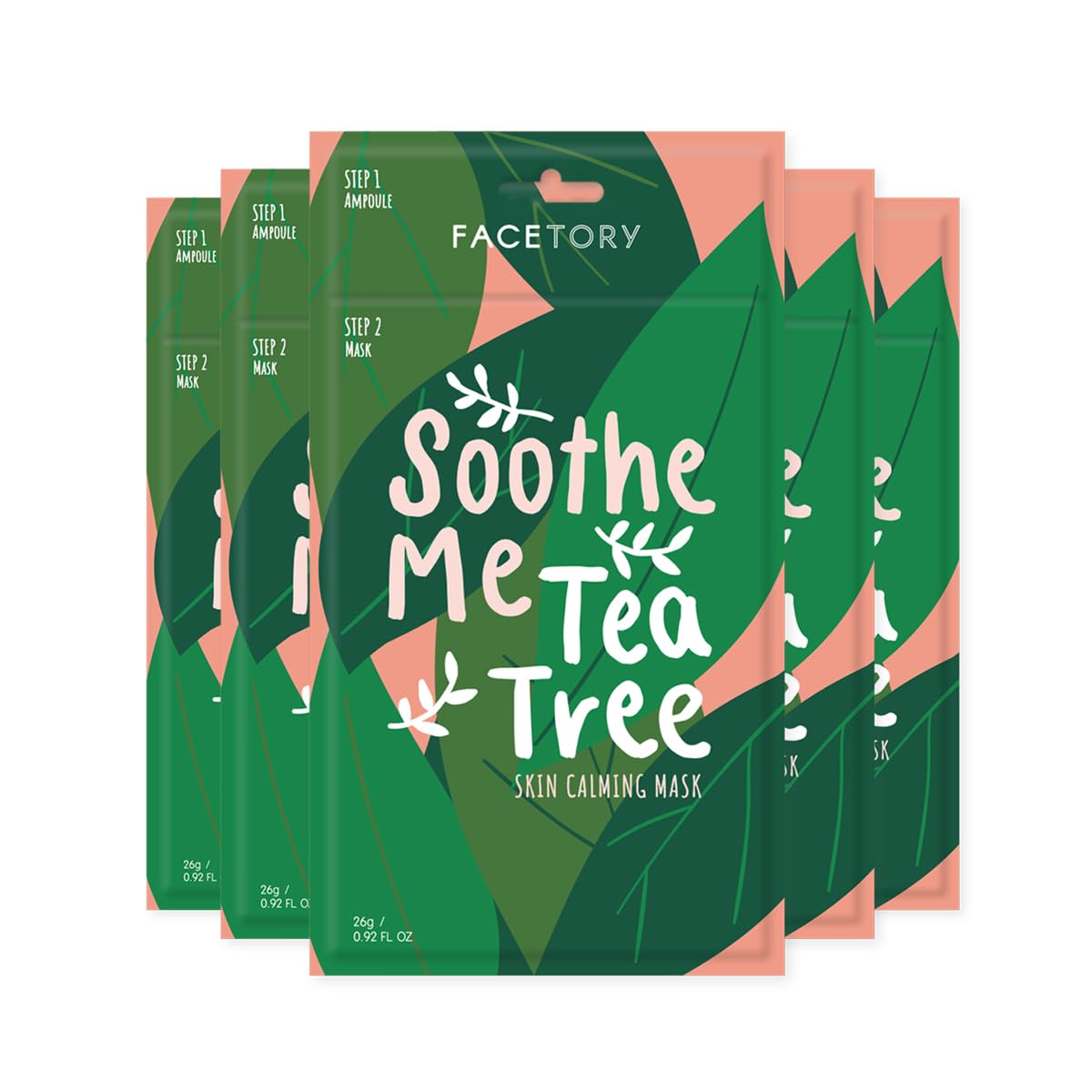 FaceTory Soothe Me Tea Tree 2-Step Sheet Mask with Tea Tree Oil for Acne Prone Skin (Pack of 5)