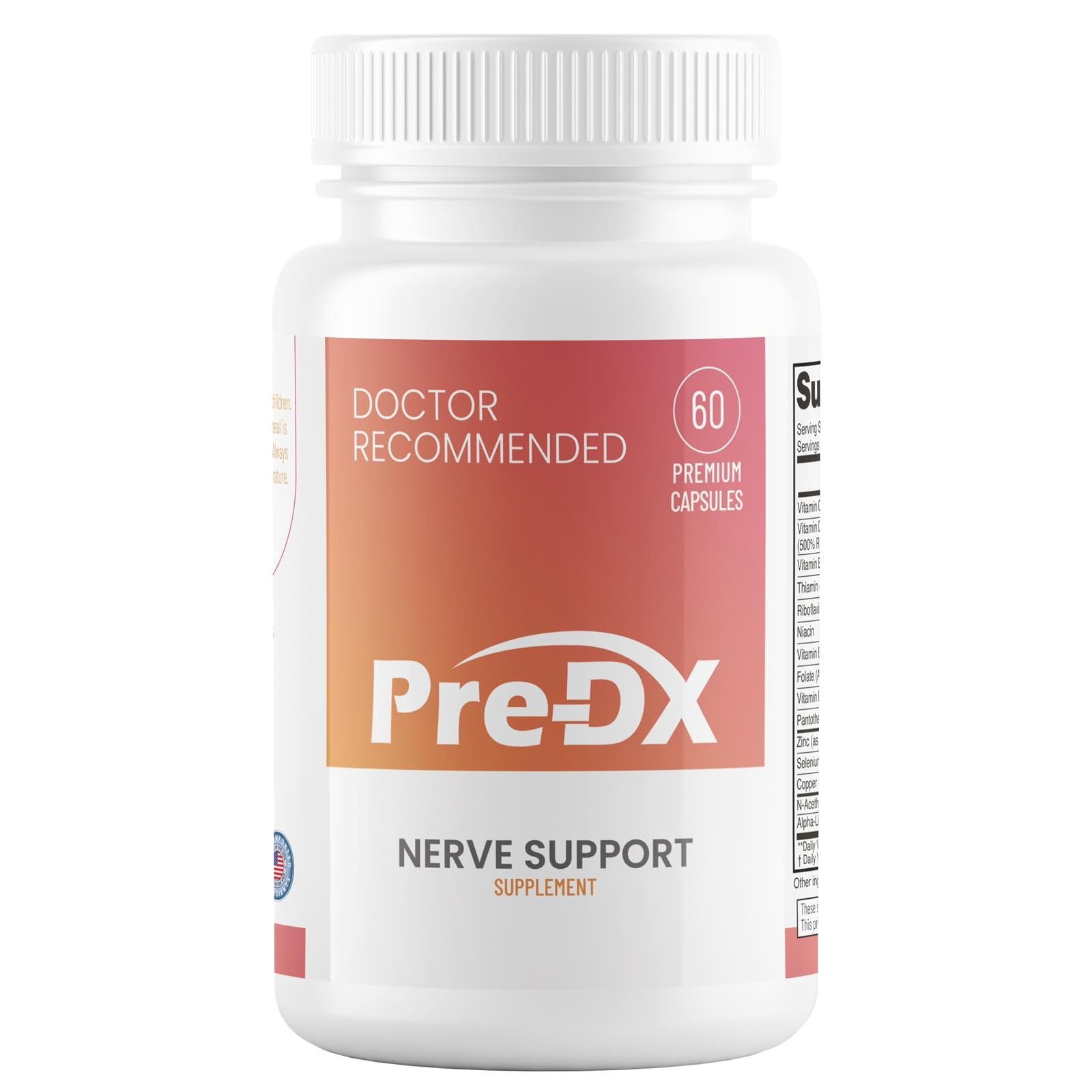 Pre-DX Nerve Support Supplement - Advanced L-Methylfolate Multivitamin w/Vitamin B-Complex & More for Resistance Enhancement - 3rd Party Tested L-methylfolate Supplement - 60 Capsules