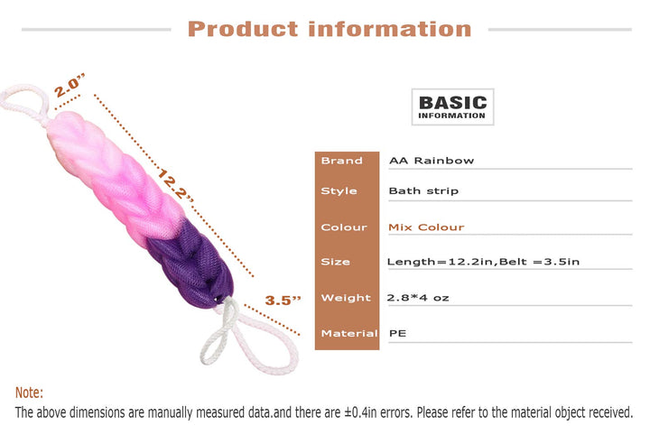 AARainbow 4 Packs Long Stretch Back Sponge with Rope Handles Back Scrubber Body Sponges for Bathing, Bath Shower Mesh Sponge Body Deep Cleaning for Men & Women (H-Gradient Color)