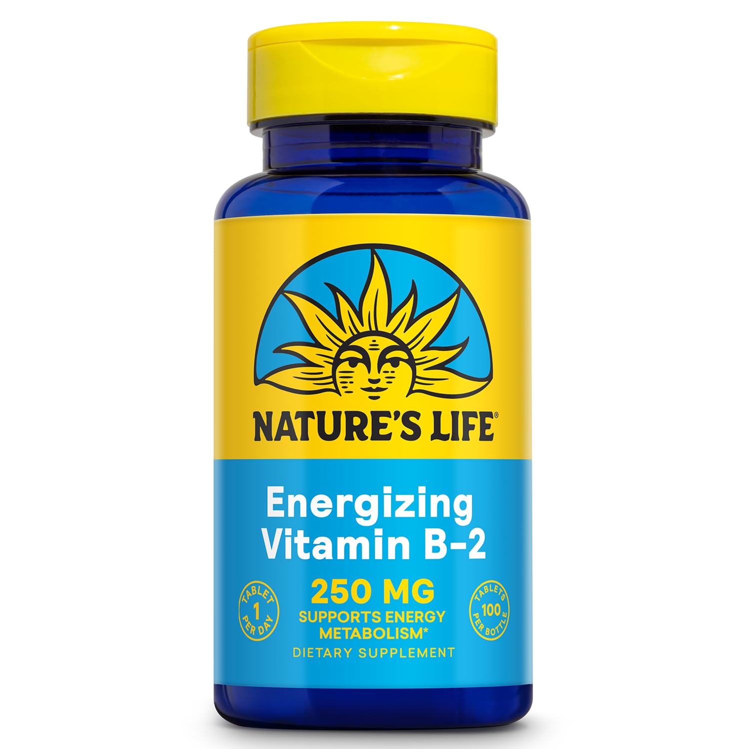 Natures Life Vitamin B-2 250 mg - Vitamin B2 Energy Pills for Metabolism Support - High-Potency Riboflavin Plus Calcium Supplement - One Per Day - 100 Servings, 100 Tablets