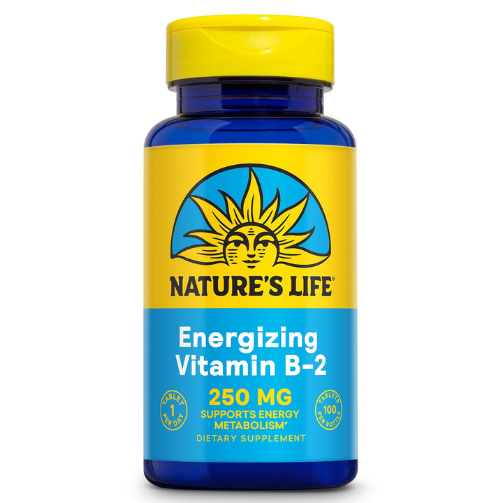 Natures Life Vitamin B-2 250 mg - Vitamin B2 Energy Pills for Metabolism Support - High-Potency Riboflavin Plus Calcium Supplement - One Per Day - 100 Servings, 100 Tablets