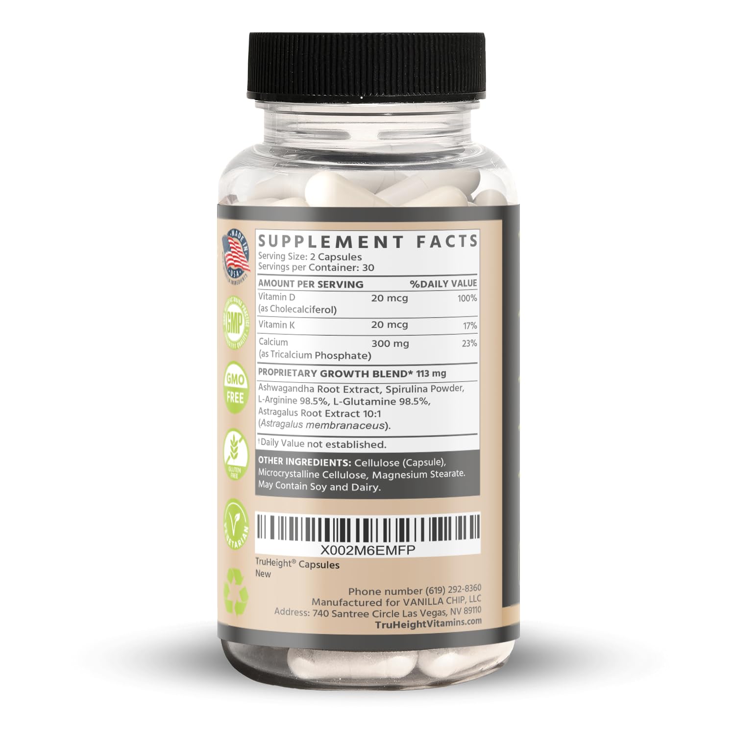 TruHeight Growth Capsules - Natural Growth & Development Supplement for Kids & Teens - Endorsed by Pediatricians - Vitamin D, K, Calcium & Ashwaganda - Bone Strength Capsules - Kids Vitamins - Ages 5+