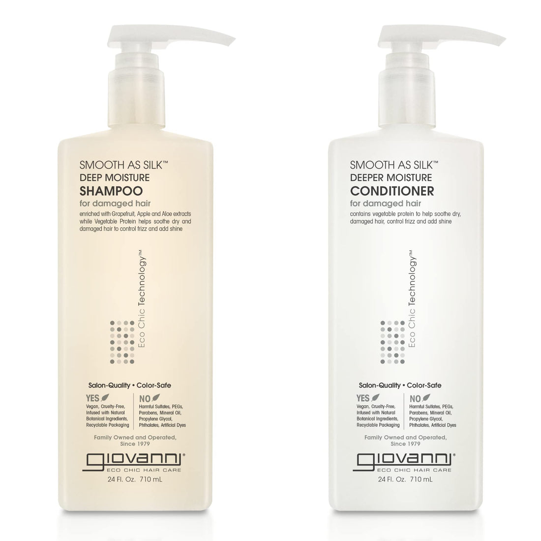 GIOVANNI HAIR CARE PRODUCTS Giovanni Smooth as Silk Deeper Moisture Shampoo & Conditioner Set, 24 Oz. Calms Frizz, Detangles, Wash & Go, Co Wash, No Parabens, Color Safe, 24 fluid_ounces