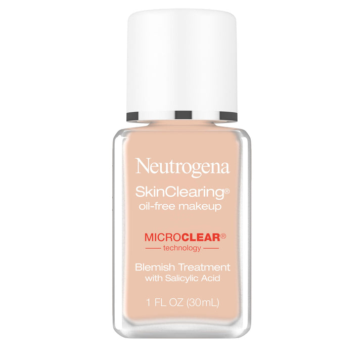 Neutrogena SkinClearing Oil-Free Acne and Blemish Fighting Liquid Foundation with.5% Salicylic Acid Acne Medicine, Shine Controlling Makeup for Acne Prone Skin, 30 Buff, 1 fl. oz