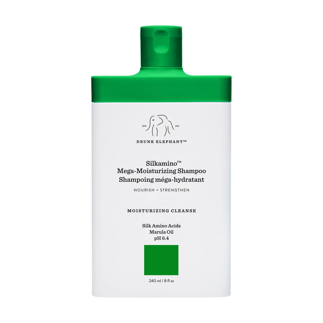 Drunk Elephant Silkamino Mega-Moisturizing Shampoo - 240 ml/8 fl oz - Silk Amino Acids - Clean Clinical - Sulfate-Free - Cruelty-Free - Dermatologist-Tested - Free of Essential Oils, Silicones, SLS