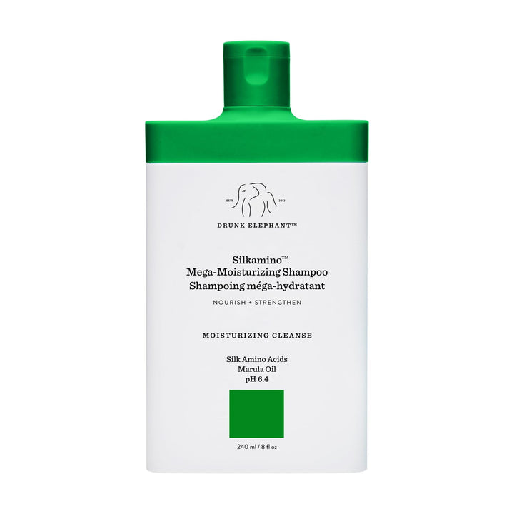 Drunk Elephant Silkamino Mega-Moisturizing Shampoo - 240 ml/8 fl oz - Silk Amino Acids - Clean Clinical - Sulfate-Free - Cruelty-Free - Dermatologist-Tested - Free of Essential Oils, Silicones, SLS