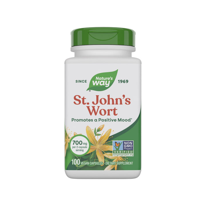 Nature's Way St. John's Wort Herb, Promotes a Positive Outlook*, 700 mg per 2-Capsule Serving, Non-GMO Project Verified, Vegan, 100 Capsules (Packaging May Vary)