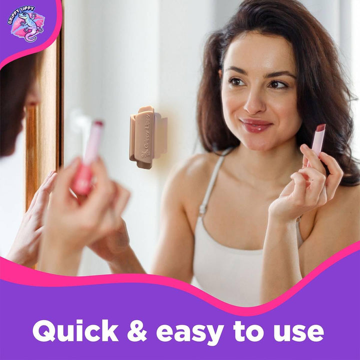 Grippy Lippy Lip Balm Holder - 2 Pack Durable Silicone Organizer with Adhesive Backing | Compatible with Chapstick, Tumbler, Car & Phone Storage | Stylish Moon & Dune Colors