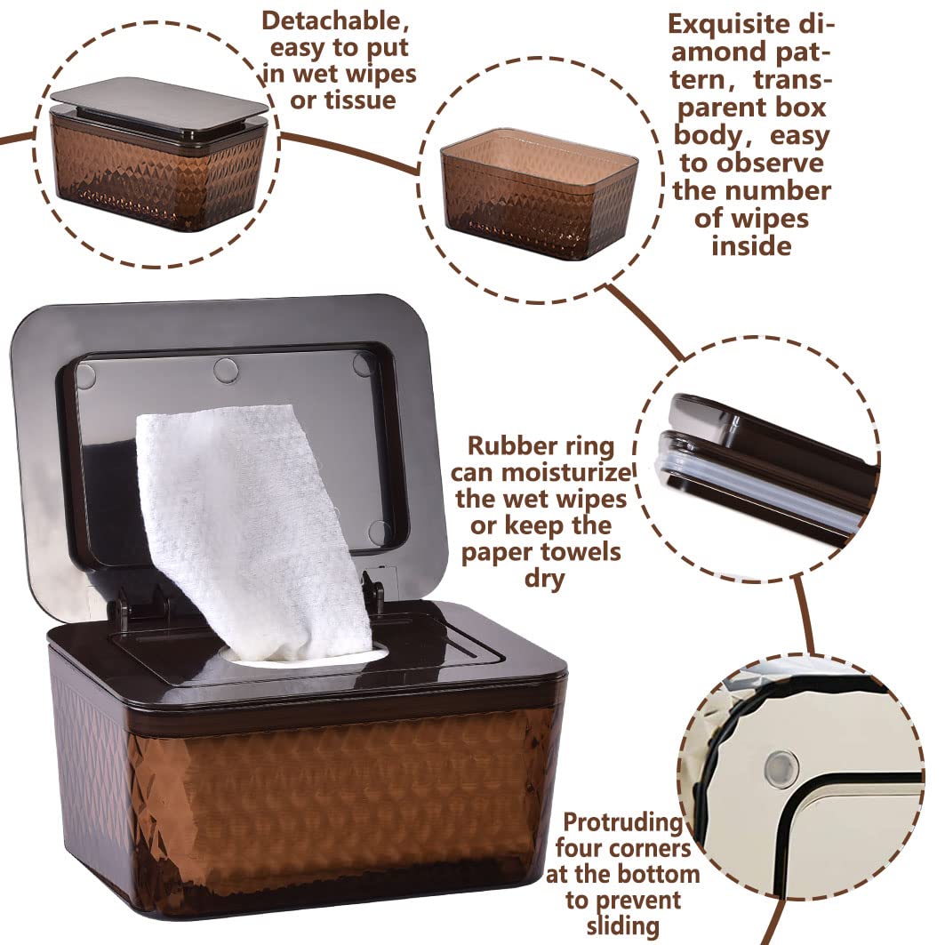 Umtiti Wipes Dispenser & Wipes Pouch/Tissue Bag, Wipes/Tissue Case with Moisture Seal Secure Lid, Non-Slip Rubber Feet & Sealing Design Keeps Wipes Fresh, Dustproof Wipes Container(2BN+2Panda)