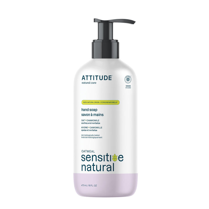ATTITUDE Natural Hand Soap for Sensitive Skin, Dermatologist-tested & Hypoallergenic, Vegan & Cruelty-free, Chamomile, 16 Fl Oz