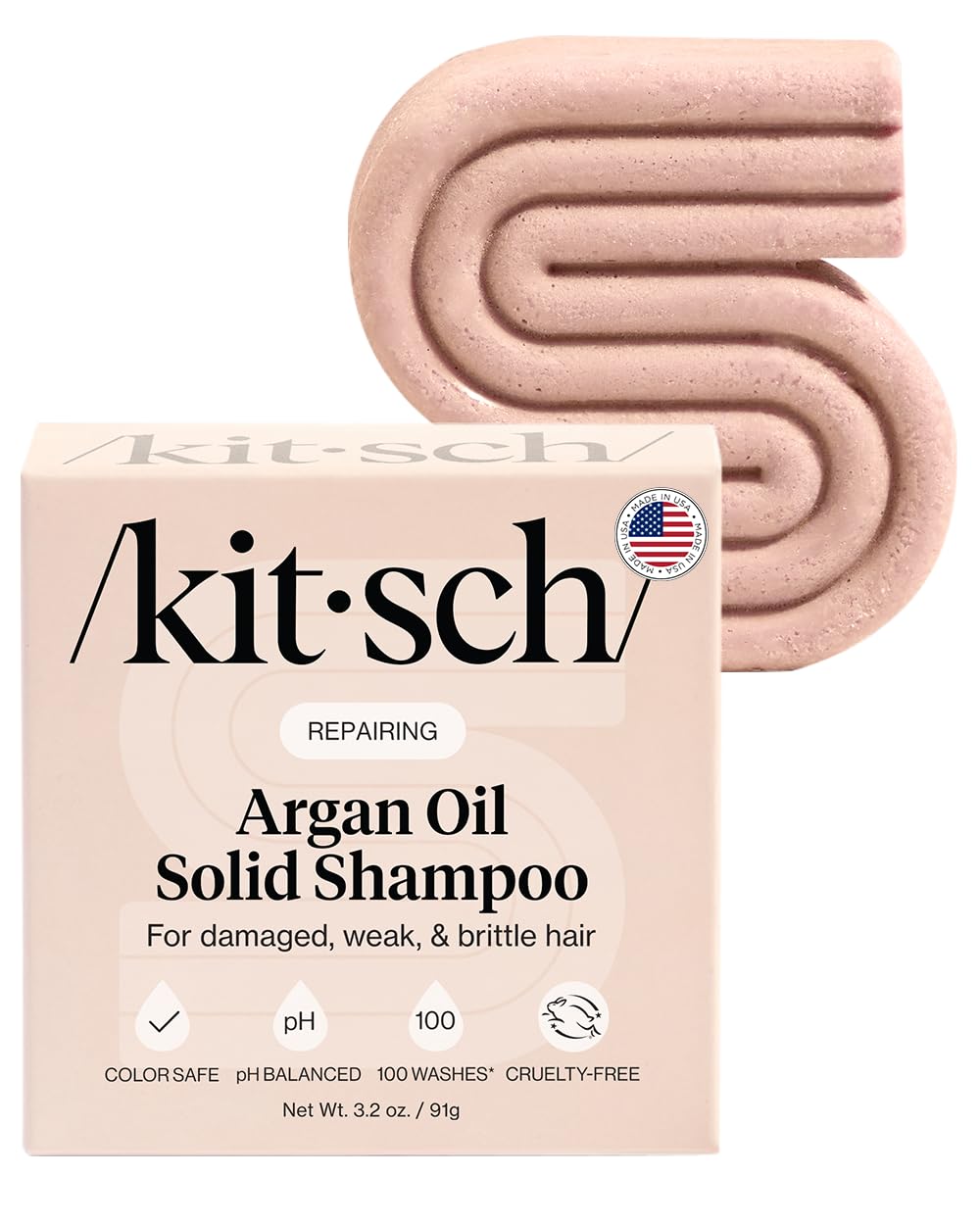 Kitsch Repairing Argan Oil Solid Shampoo Bar for Hair Care – Vegan, All Natural, Made in USA, Paraben-Free, Sulfate-Free, for Damaged, Weak, and Brittle Hair, 3.2 oz
