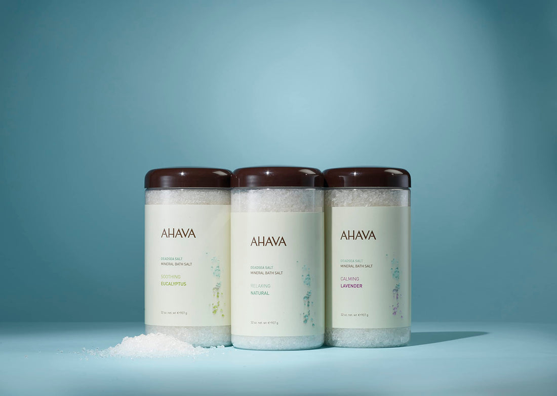 AHAVA Dead Sea Salt Mineral Bath Salt, Natural - Intense Relaxation for Body & Mind, Elevates Moisture, Softens & Eases Sore Muscles, Enriched by Exclusive Dead Sea Salt & Osmoter blend, 32 oz