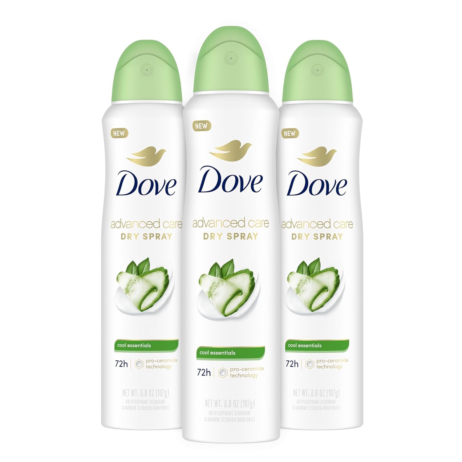 Dove Advanced Care Antiperspirant Deodorant Dry Spray Cool Essentials 3 Count Antiperspirant deodorant for helping your skin barrier repair after shaving With Pro Ceramide Technology 3.8 oz