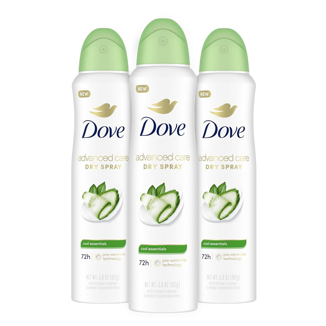Dove Advanced Care Antiperspirant Deodorant Dry Spray Cool Essentials 3 Count Antiperspirant deodorant for helping your skin barrier repair after shaving With Pro Ceramide Technology 3.8 oz