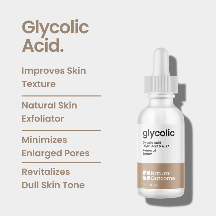 Natural Outcome Glycolic Acid/AHA 12% Renewal Serum | Anti-Aging Exfoliating Facial Serum | Increases Cell Turnover Leaving Behind Smoother Skin | Clarifies Acne and Rejuvenates Skin | 1 Oz