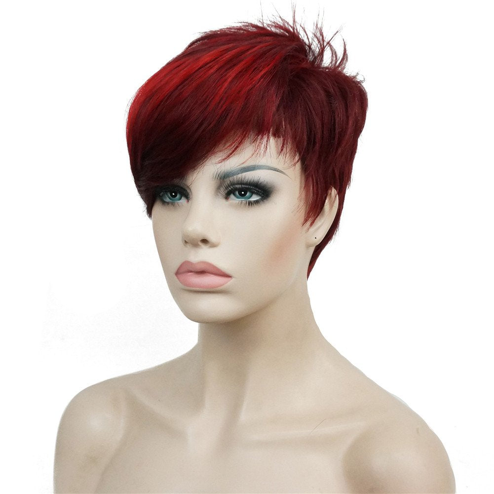 #99J-20C: Aimole Synthetic Short 6 Inches Red/Drakest Brown Straight Wig Heat Resistant Full Capless Hair Party Wig(99J-20C)
