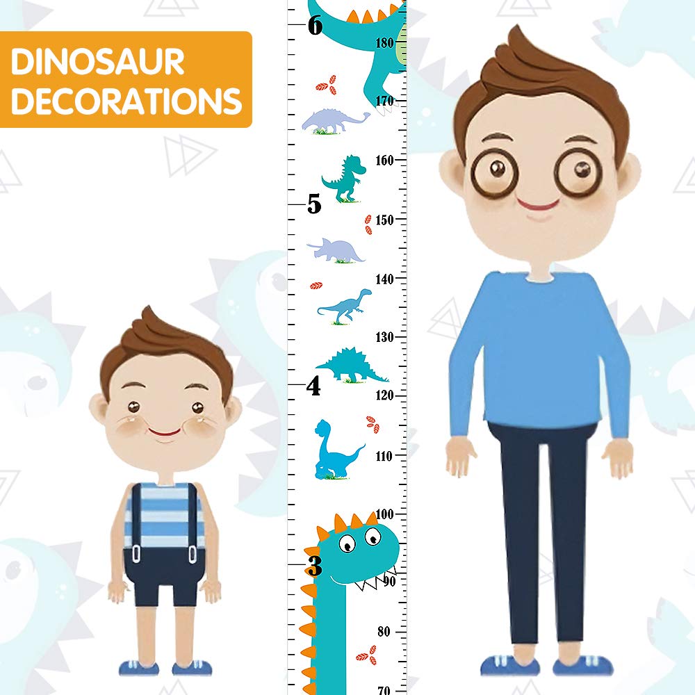 Growth Chart for Kids, Height Chart for Kids/Boys/Girls/Baby, Canvas & Wooden, Removable Growth Height Chart, Wall Room Decor - Dinosaur