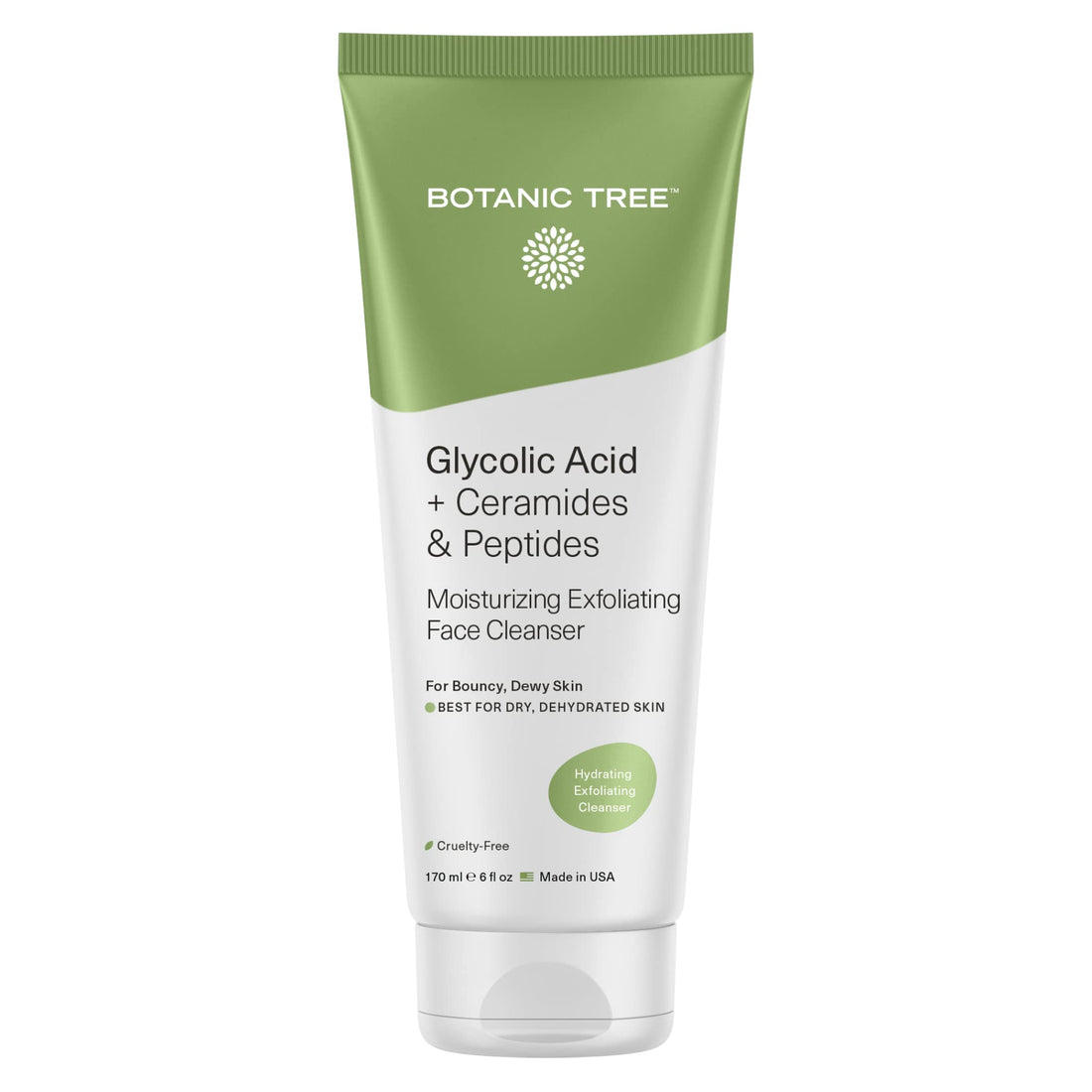 Botanic Tree Hydrating Exfoliating Cleanser with Glycolic Acid, Ceramides & Peptides, Gently exfoliate while hydrating skin for dewy bouncy skin…