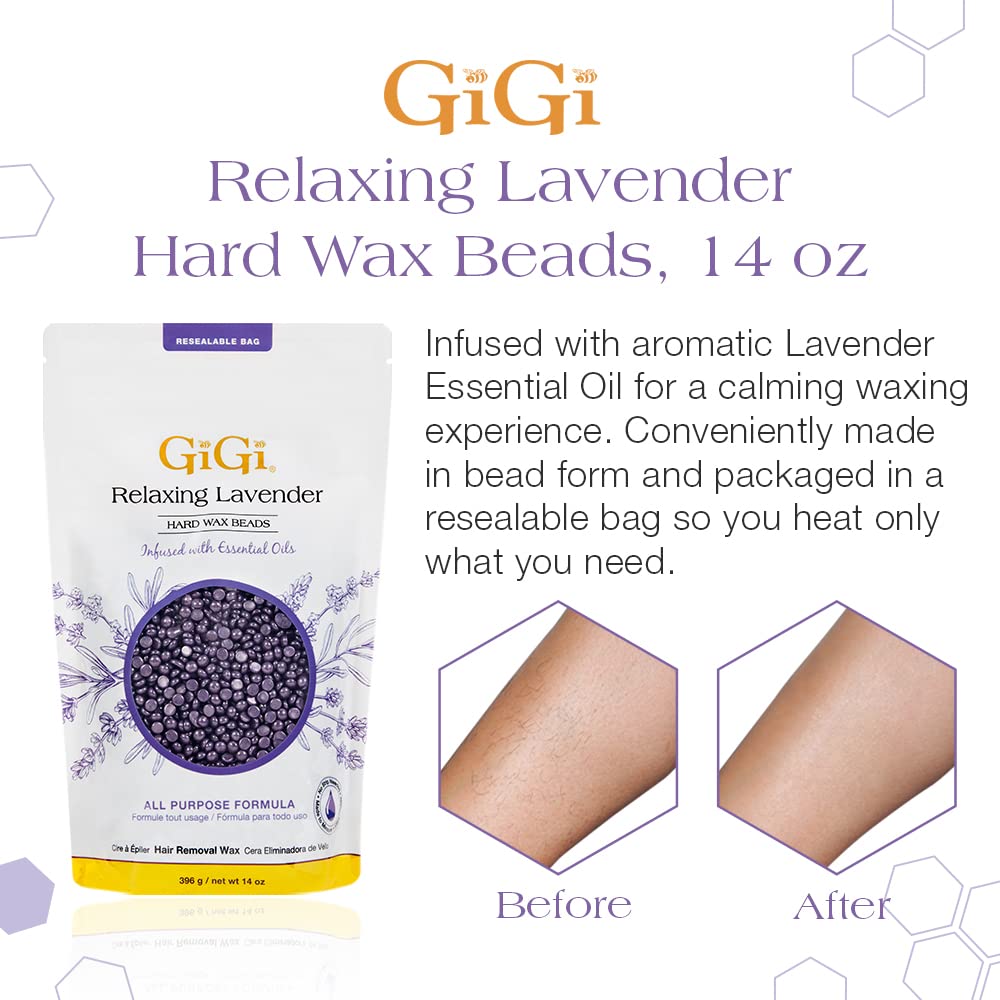 GiGi Hard Wax Beads for Hair Removal (14 oz, Relaxing Lavender)
