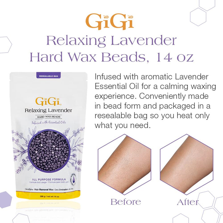 GiGi Hard Wax Beads for Hair Removal (14 oz, Relaxing Lavender)
