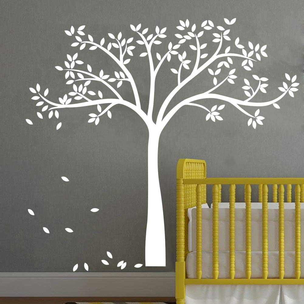 White Family Tree Wall Decor Wall Decals Wall Tattoo Large Nursery Tree Decals Wall Mural Removable Vinyl Wall Sticker for Bedroom Decoration (White)